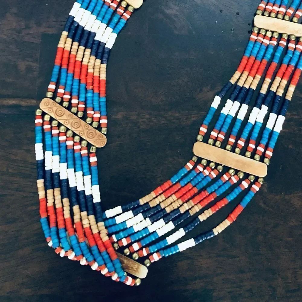 Boho Wood Beaded Statement Necklace